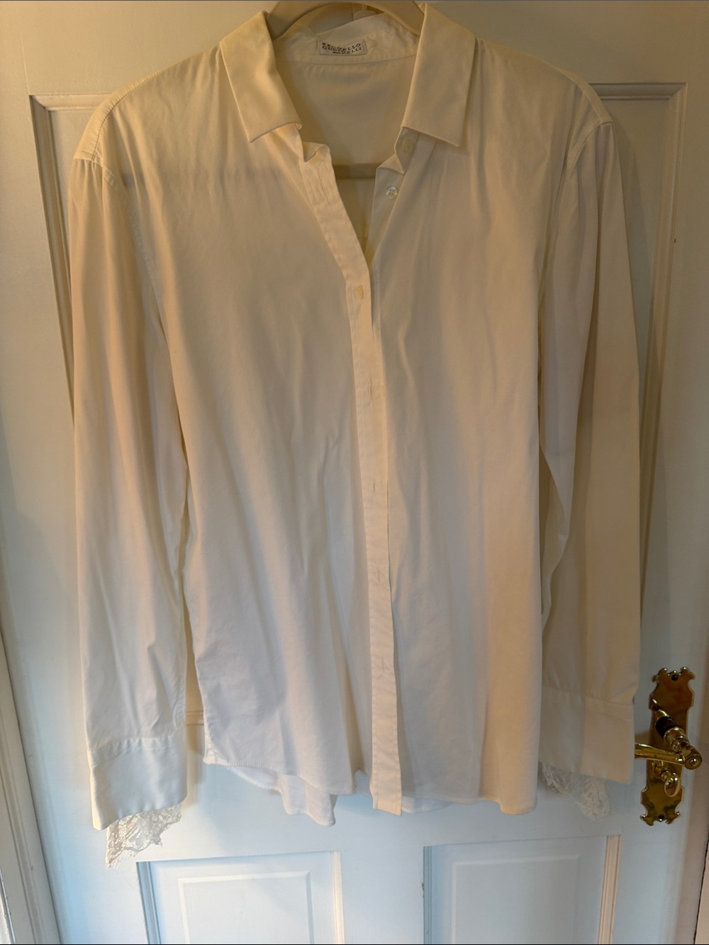 Brunello Cucinelli Cream Button-Down Shirt with Lace Trim